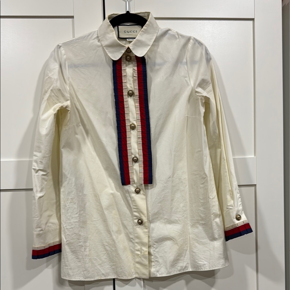 Gucci Ivory Shirt with Red and Navy Stripes